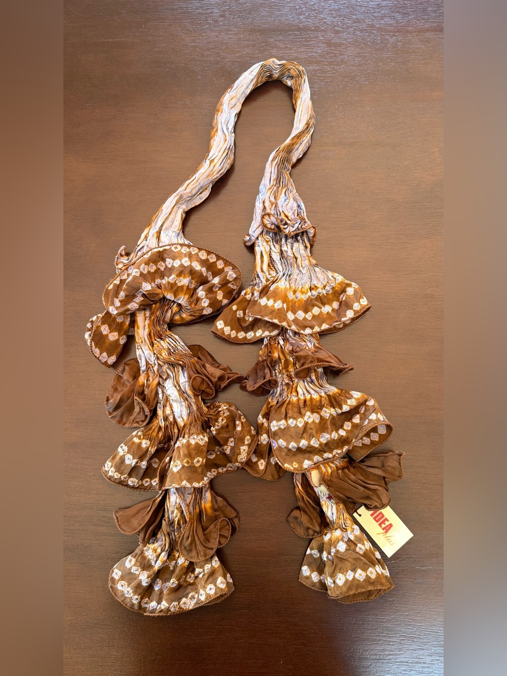 Brown Ruffled Silk Scarf
